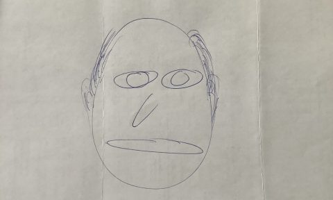 Portrait von Herrn Einhaus in Form einer groben Kugelschreiber-Skizze